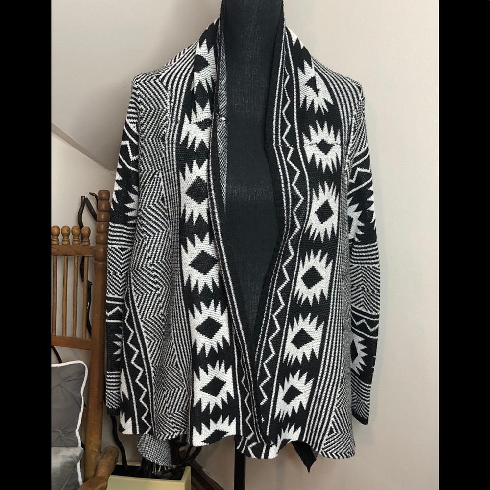Petrol Aztec print asymmetrical cardigan, sz M